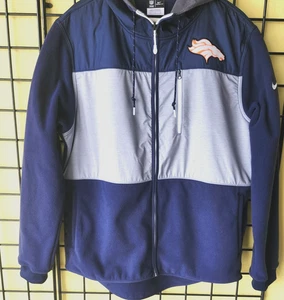 NFL Team Apparel Denver Broncos Therma Hooded Jacket Size Large Blue and Gray - Picture 1 of 9