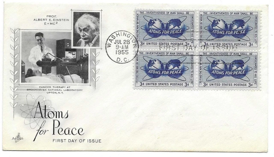 1955 ATOMS FOR PEACE ALBERT E. EINSTEIN ARTCRAFT  FIRST DAY OF ISSUE - Image 1 of 1