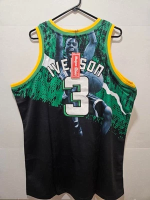 ¡¡¡NUEVO CON ETIQUETAS!!! Allen Iverson Jersey Bethel High School Tocado Clásico Verde Negro 3XL Foto 1 de 4