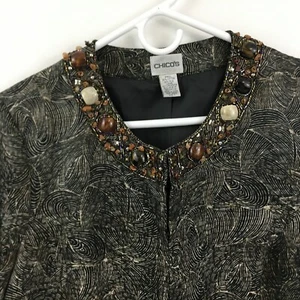 Chicos Womens Jacket Size 1 Embellished Neckline and Pockets Party/Dinner Lined - Picture 1 of 8