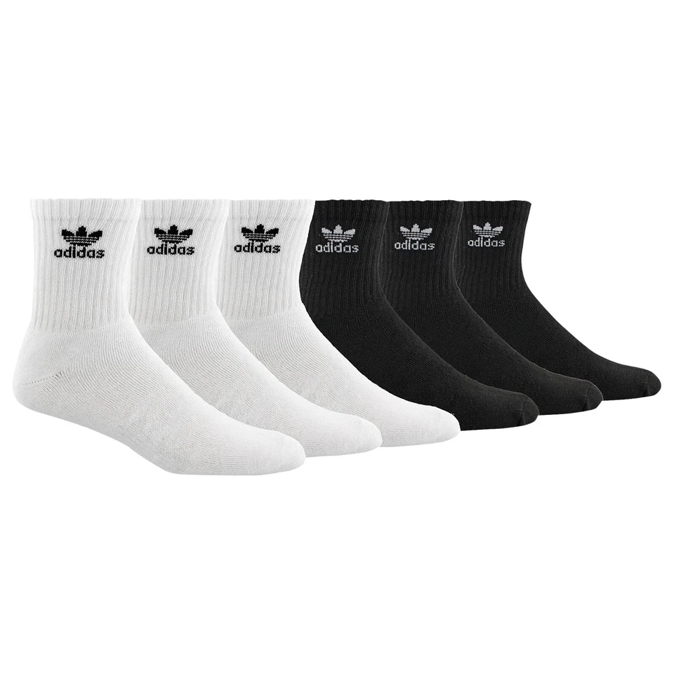 Adidas Originales Trifolio Acolchado Cuarto Calcetines Paquete de 6 Grandes-3 Negros/3 Blancos Foto 1 de 1