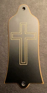 GUITAR TRUSS ROD COVER - Engraved Etched - Fits GIBSON - CROSS Faith BLACK GOLD - Picture 1 of 3