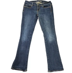 American Eagle Stretch Skinny Kick Low Rise Flare Jeans Dark Wash Blue 10 32x30 - Picture 1 of 23
