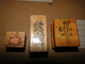 Paquete de estampillas de goma de madera geniales de flores y pulgares hacia arriba - Imagen 1 de 3