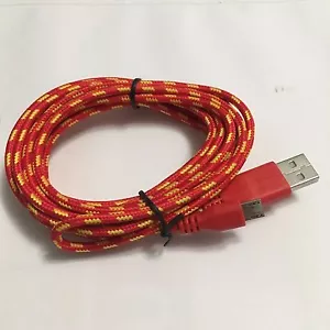 10FT Hemp Rope Micro USB Charger Sync Cable Cord for Cell Phone Red Yellow - Picture 1 of 1