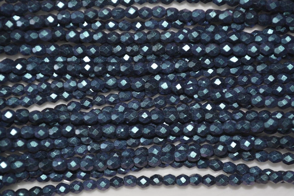 Czech Fire Polished 4mm round faceted glass beads - Polychrome Indigo Orchid - Image 1 of 1