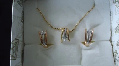 Kette und Ohringe 585 Tricolor mit Brillianten - Bild 1 von 4