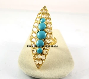 925 Sterling Silver Turquoise & Crystal Gemstone Designer Ring Jewelry - Picture 1 of 3