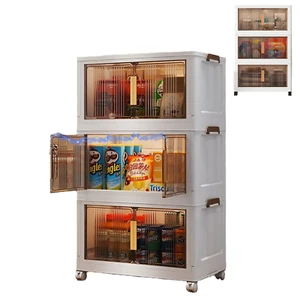 Foldable Storage Boxes With Doors. 3 Pack Folding Cabinet 225litres/60 Gallon - Picture 1 of 11