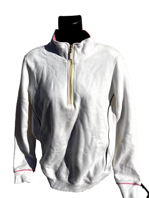 Pullover polar Izod Golf para mujer 1/4 cremallera blanco paneles elásticos laterales logotipo talla L Foto 1 de 4
