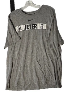 Nike NY Yankees Shirt Mens XL Navy Blue Derek Jeter # 2 Pinstripes Sri-Fit EUC - Picture 1 of 2