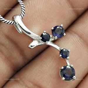 Round Natural Iolite Anniversary Mother Handmade New Trendy Pendant Solid Silver - Picture 1 of 8