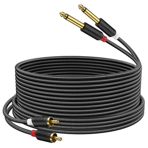 Gold Plated Dual 1/4" TS to RCA Cable - Stereo Audio Interconnect with Nylon ... - Picture 1 of 7