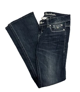 Harley Davidson Women's Bootcut Rhinestone Flap Pocket Jeans 8 Tall Stretch NWOT - Picture 1 of 15