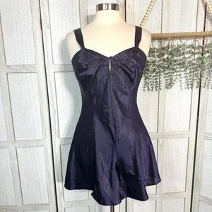 Vintage 90’s Midnight Purple Shiny Satin Nightgown Romper Lingerie Small Cacique - Picture 1 of 7