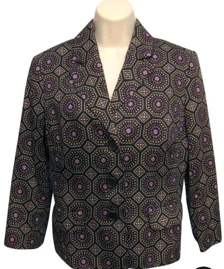 Blazer Ann Taylor LOFT Mujer Talla 0 Marrón Patrón Geométrico de Pecho Único Foto 1 de 4