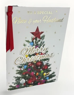 PRELUDE To A Special Niece And Your Husband Christmas Card With Ribbon Detail