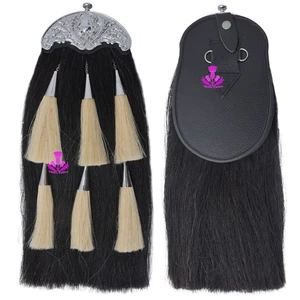 Schwarzer langer Pferdehaar Kilt Sporran für Männer - Piper Marching Band Sporrans Kette - Bild 1 von 2