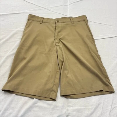 Pantalones Cortos Russell Para Hombre Frente Plano Caqui Cinturón Lazos Cierre Botón 30 Foto 1 de 4