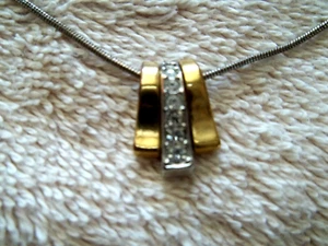 Signed AVON NR Pendant, Silver Tone Metal Chain, W/ Gold Tone & Crystals - Picture 1 of 3