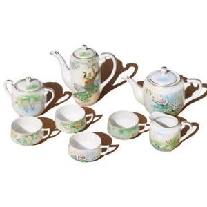 Service à café / thé avec 4 tasses en porcelaine Japonaise / peint à la main - Picture 1 of 8