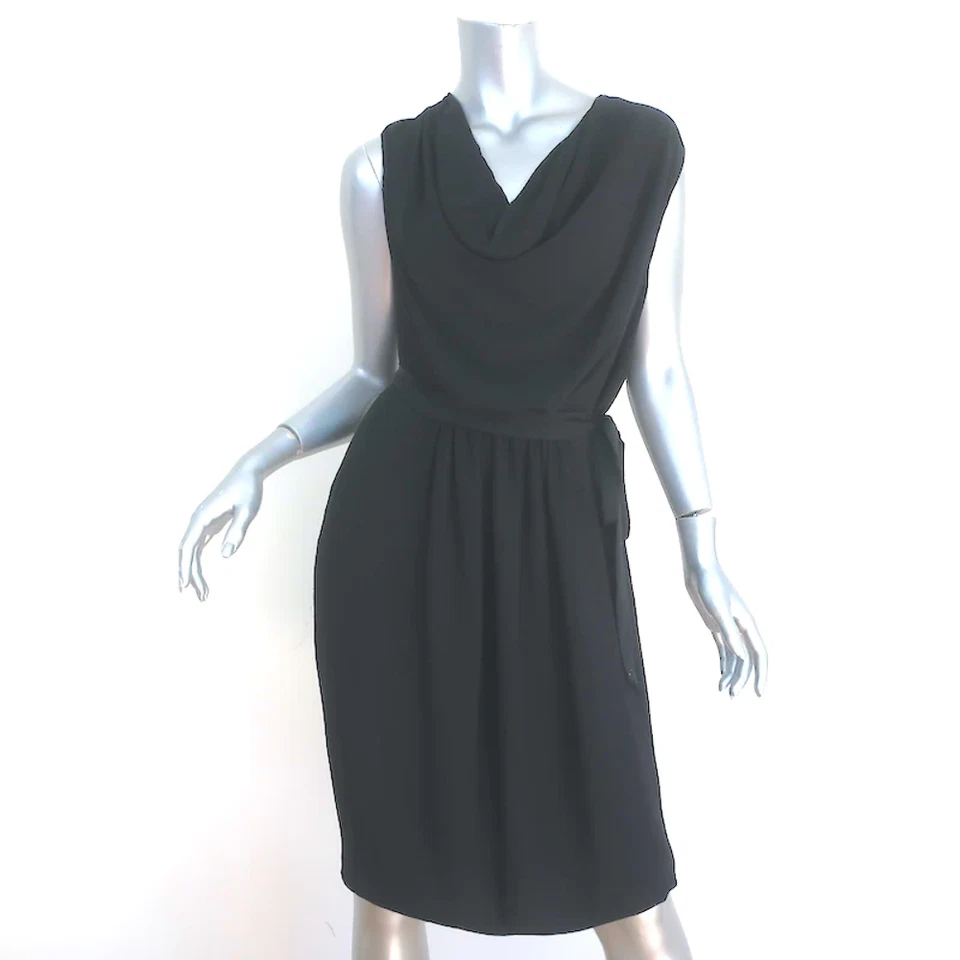 Lanvin Cowl Neck Sleeveless Dress Black Draped Crepe Size 42 - Image 1 of 4