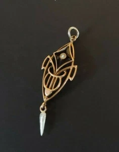 Vintage pendant gold tone metal Victorian style OLD black shield pearl onyx - Picture 1 of 7