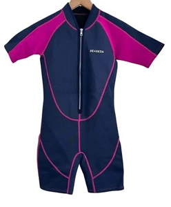 Seaskin Kids Size 10 Wetsuit 2mm Neoprene Zipper Shorty Blue Pink Diving Surf - Picture 1 of 6