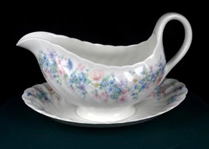 Wedgwood Angela Fluted Gravy Boat & Saucer -  1st Quality  - Excellent Condition - Picture 1 of 2