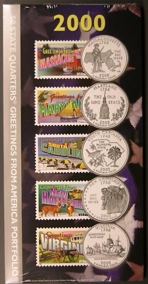 2000 "50 State Quarters Greetings From America Portfolio" 5 Coin and 5 Stamp Set - Image 1 of 4
