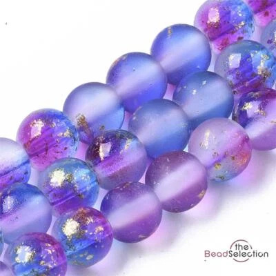 100 FROSTED GLITTER ROUND GLASS BEADS PURPLE BLUE 6mm JEWELLERY MAKING FR9 - Image 1 of 4