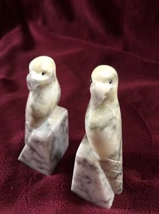 Vintage Italian Hand Carved Parrot Marble Bookends (Q3/44) - Picture 1 of 5