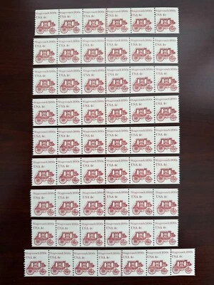 (9) US #2228 Coil Strip of 6x8 & 7x1 Plate #1 Stagecoach 4c MNH - Image 1 of 3