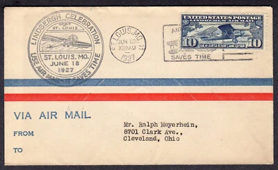 1927 10c Lindbergh Solo Atlantic Flight (C10) Borderd Nickles St Louis FDC NZ472 - Image 1 of 2