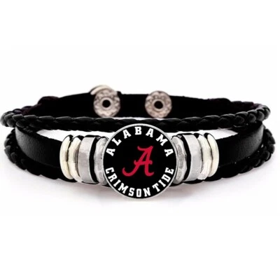 TBA Special Alabama Crimson Tide Mens Womens Black Leather Bracelet w Gift Pk D14