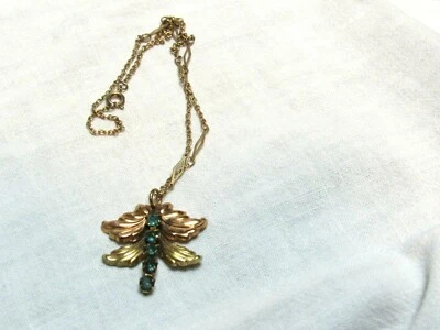 Cadena Colgante Vintage AMCO Oro Rosa y Verde 12K Relleno Aqua Estrás Foto 1 de 4