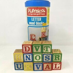 VTG 1976 Milton Bradley Playskool Letter Wood Blocks Kids Learning Toy #226 DB21