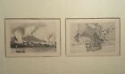 Coppia Litografie Campania: Eruzione Vesuvio del 1794 e Torre del Greco 1890 