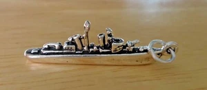 Dije de barco destructor militar de plata esterlina 3D 33x15 mm Marina - Imagen 1 de 4