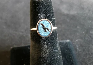 Silver Rhodium Plated Ring Size 5.5 Seagull Design Simulated Turquois - Picture 1 of 6