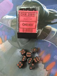 Chessex CHX 25818 - Set of 36 12mm D6 - Opaque Black/Red - Picture 1 of 1