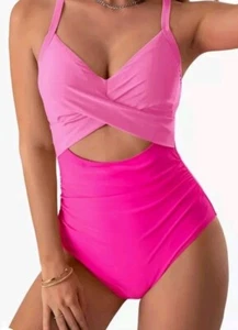Women's One Piece Swimsuits Tummy Control Cutout High Waisted Bathing Suit Wrap - Picture 1 of 4