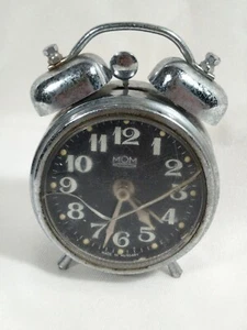 MOM Alarm Clock Vtg Made in Hungry Chrome 6 1/2 x 5 x 2 1/4” FOR REPAIR - Picture 1 of 9