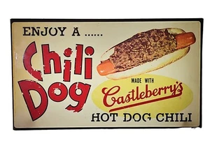 Vintage Castleberrys Enjoy A Chili Hot Dog Advertising Light Up Sign - 19 X 11 - Picture 1 of 6