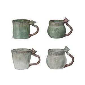 Taza de gres esmaltado reactivo con mango de champiñón | 4 estilos - Imagen 1 de 6
