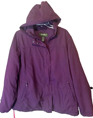 Eddie Bauer Mujer XL Borgoña Impermeable Con Capucha Peso Medio Chaqueta Nylon Foto 1 de 4