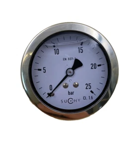 Manometer  0 - 25 bar  1/4" Anschluss hinten  Ø 63mm Kl. 1.6  Glycerin gedämpft - Picture 1 of 3