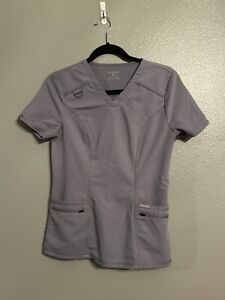 Jaanuu Scrub Top Size XS Gray 4 Pocket D-Ring V-Neck Stretch RN Women's Nurse