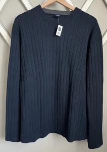 NWT! Vintage GAP Men's XXL Crew Neck Cotton Sweater Hong Kong - Navy Blue - Picture 1 of 7