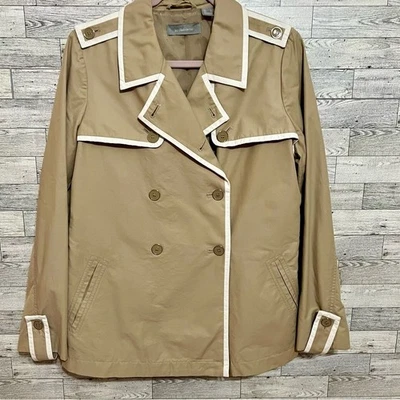 Liz Claiborne Talla Grande Caqui Con Borde Blanco Forrado Lluvia/Trinchera Chaqueta Botones Foto 1 de 4